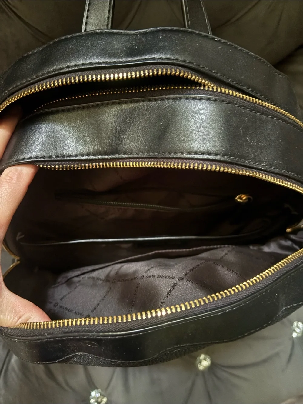 Michael Kors Black Pebbled Leather Backpack with Gold Hardware